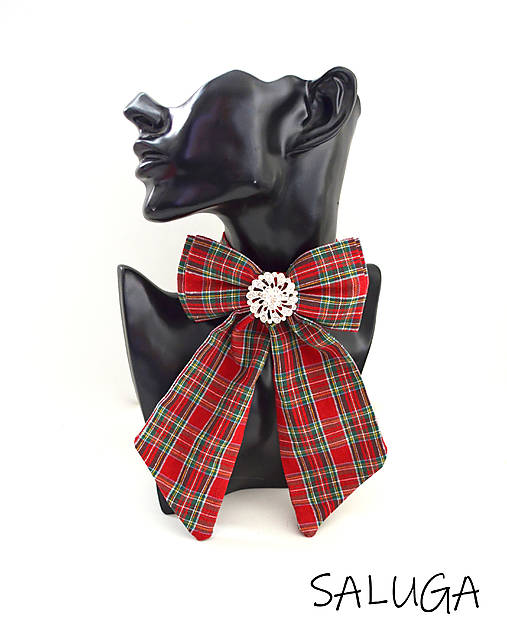 Brošne - Dámsky motýlik - vianočný - károvaný - kockovaný - luxusný - červený - brošňa - 17840853_