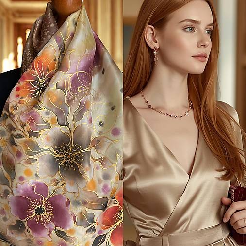 Šatky - Hodvábna kvetinová + darčekové balenie … - 17843059_