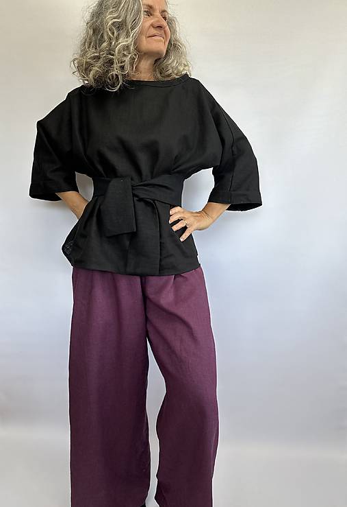 Topy, tričká, tielka - Ľanový kimono top - 17840443_