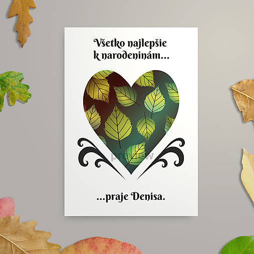 Papiernictvo - Tajomné jesenné lístie pohľadnica srdce - 17842241_