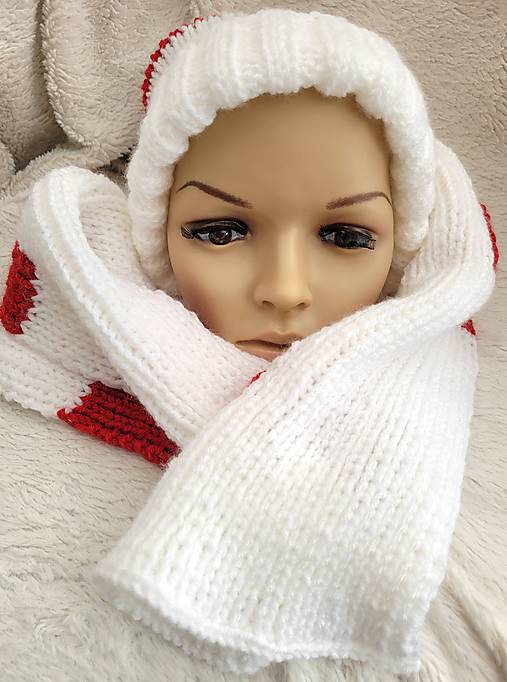 Šály a nákrčníky - súprava červenobiela - 17843347_