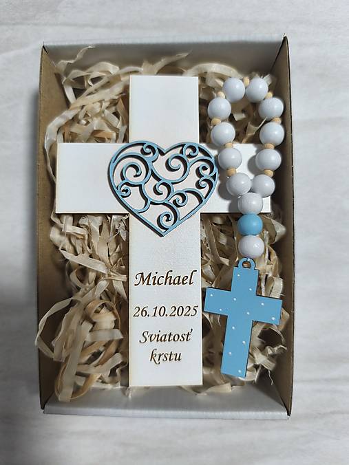 Dekorácie - Darček ku krstu Set krížik a ruženec - 17843427_