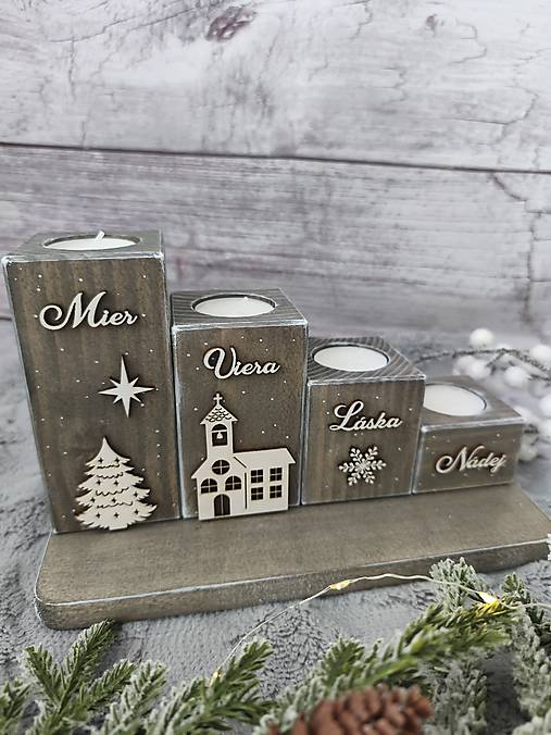 Svietidlá - Adventný  svietnik mier viera láska nádej - 17843908_