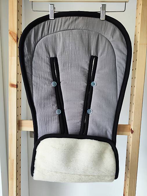 Detský textil - VLNIENKA podložka do kočíka THULE  Urban Glide 4 100% MERINO TOP SUPER WASH  100% ľan Grey čierny lem - 17843684_