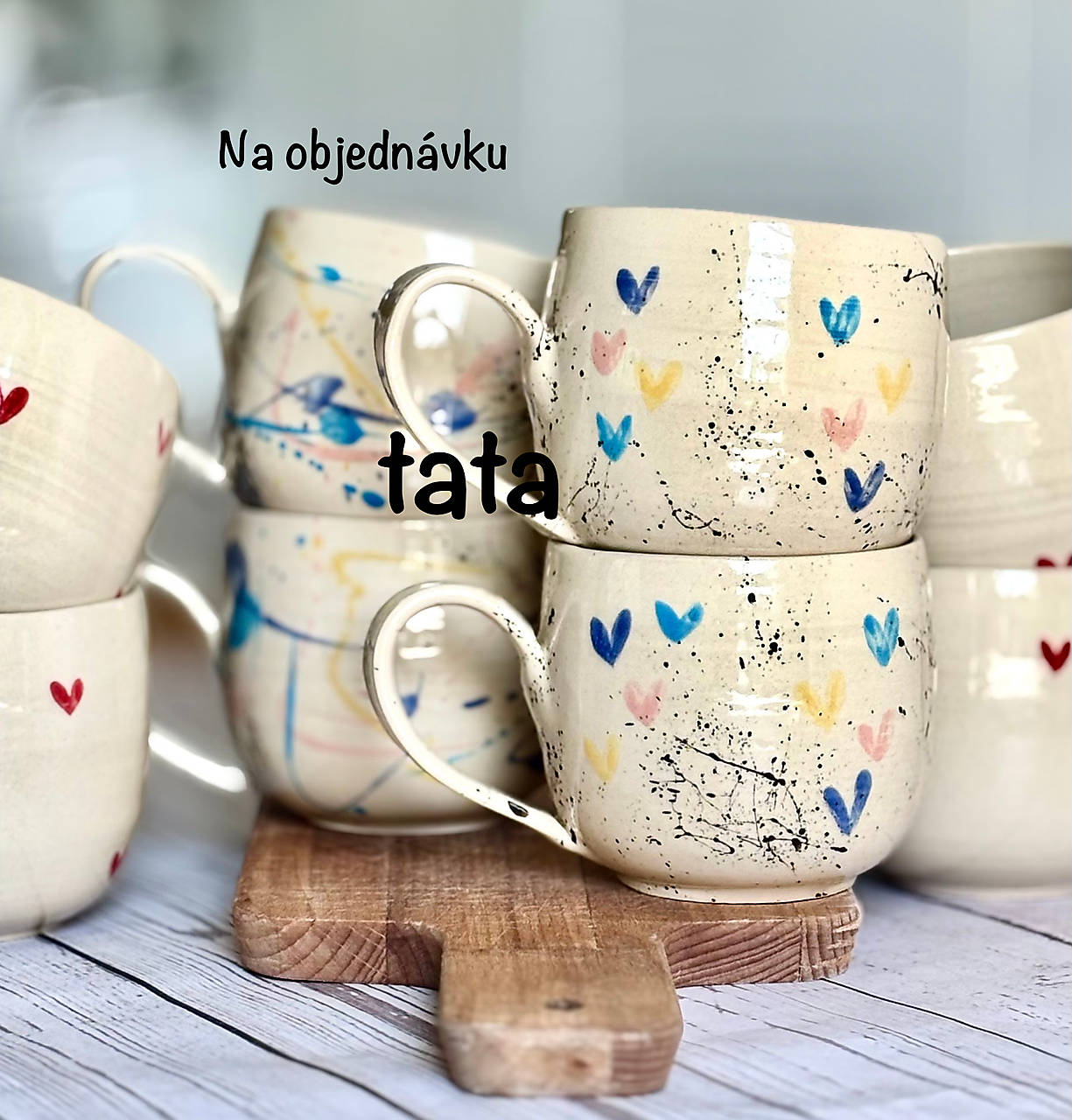 Čajová šálka maľovaná tata NA OBJEDNÁVKU (380ml, su uškom)