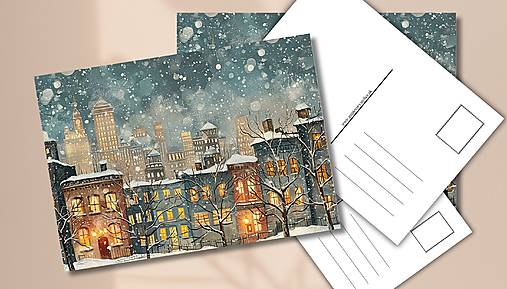 Papiernictvo - Pohľadnica "mestom v snehu" - 17844252_
