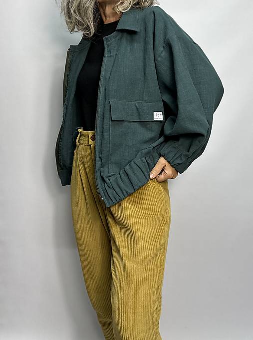 Bundy a kabáty - Ľanová bunda na zips - 17845772_