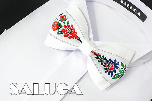 Pánske doplnky - Pánsky alebo detský folklórny motýlik - biely - ľudový - 17847011_