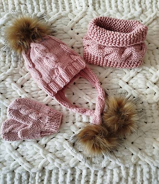 Detské čiapky - Zimný set čiapka nákrčník rukavice - 17848104_