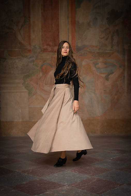 Sukne - PŮLKOLOVÁ MANŠESTROVÁ - BÍLÁ KÁVA - 17846348_