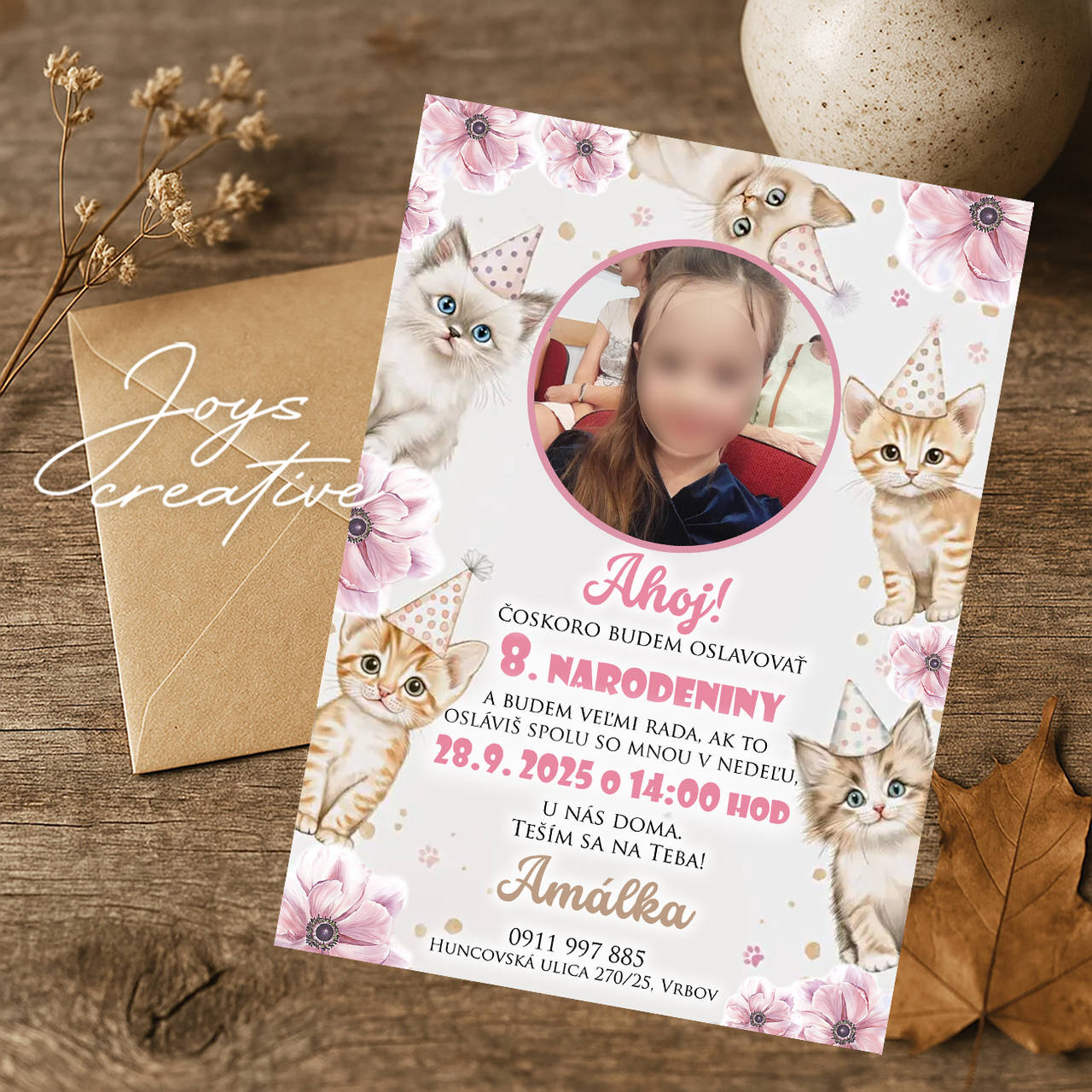 Detská narodeninová pozvánka s mačičkami