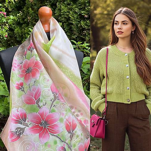 Šatky - Hodvábne magnólie... - 17846725_