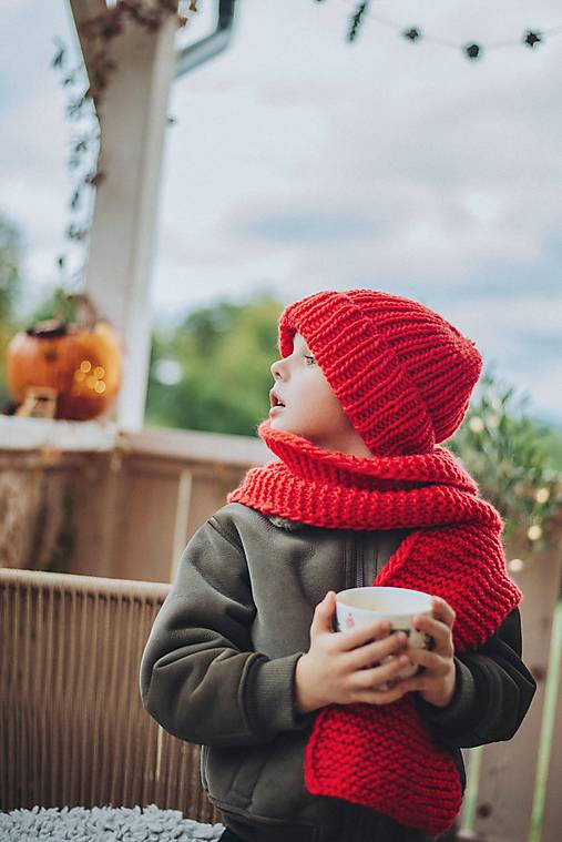 Detské čiapky - Vlnený MAXI set (1-3 roky  - Červená) - 17847056_