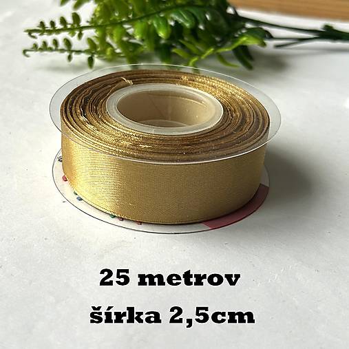 Galantéria - Saténová stuha jednolíca zlatá - š.2,5cm - bal.25metrov - 17846296_