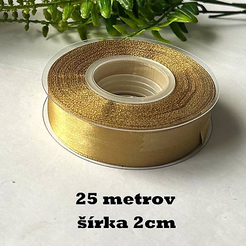 Galantéria - Saténová stuha jednolíca zlatá - š.2cm - bal.25metrov - 17846312_