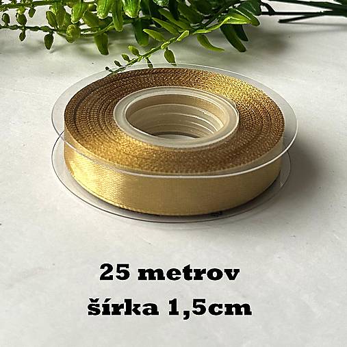 Galantéria - Saténová stuha jednolíca zlatá - š.1,5cm - bal.25metrov - 17846316_