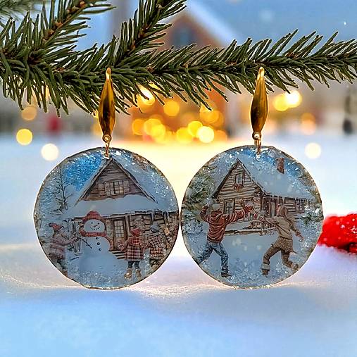 Náušnice - Zimné náušnice s domčekom, nerezová oceľ - 17846548_