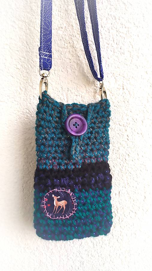 Na mobil - Háčkovaná taštička so srnkou, nielen na mobil - 17851368_
