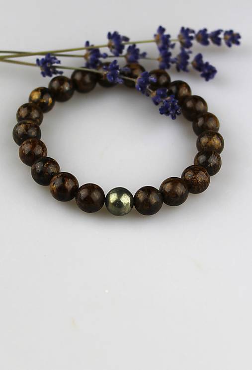 Náramky - bronzit s pyritom náramok pánsky - 17851885_