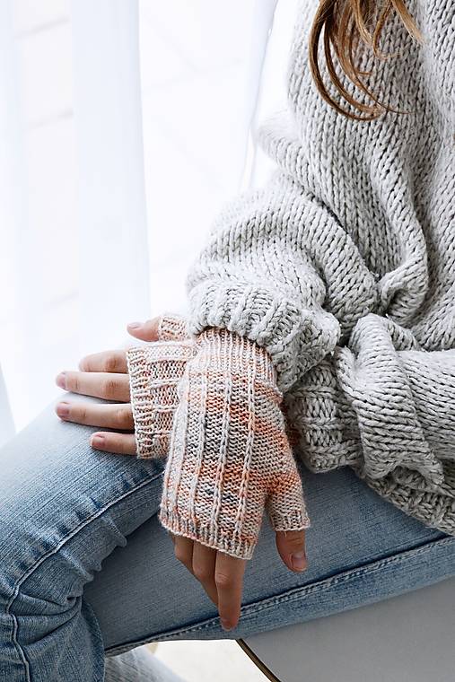 Rukavice - Pletené nátepníčky - flamingo melír II - 17849558_