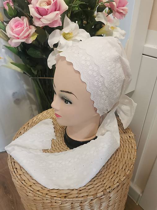 Iné doplnky - Bavlnený svadobný čepiec - 17849617_