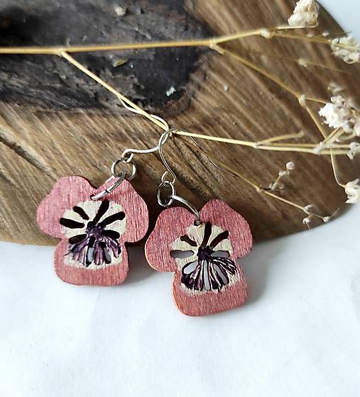 Náušnice - drevené náušnice-sirôtky v staroružovej - 17850481_