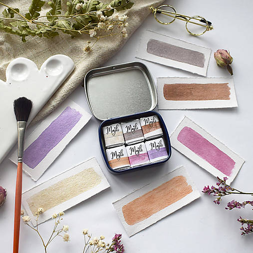 Farby-laky - Set ručne vyrobených metalických akvarelových farieb - 17850244_