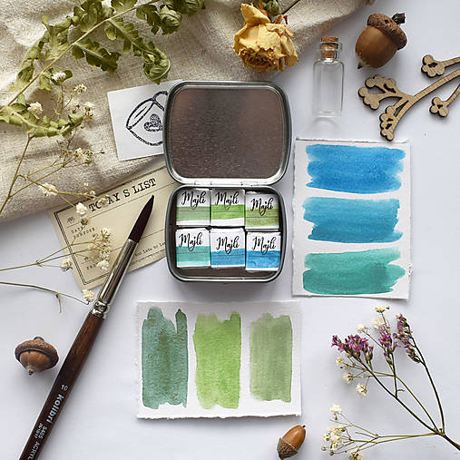 Farby-laky - Set ručne vyrobených metalických akvarelových farieb - 17850472_