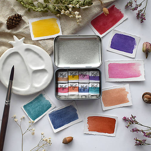 Farby-laky - Set ručne vyrobených akvarelových farieb - 17850528_