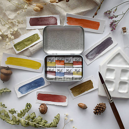 Farby-laky - Set ručne vyrobených akvarelových farieb - 17850628_