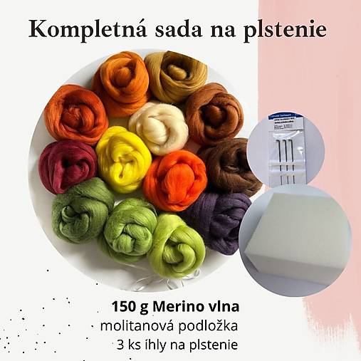 Textil - Sada na plstenie MH4 - Jeseň, 150 g vlna + ihly, podložka - 17851371_