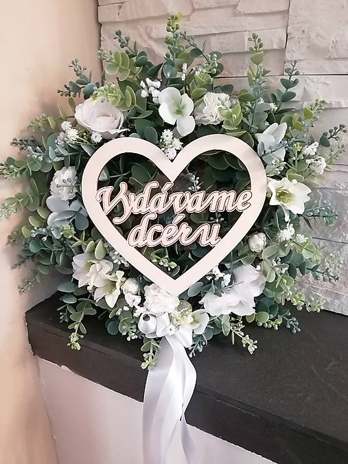 Dekorácie - Greenery veniec so srdcom 35cm a mašlou typ 2 - 17849171_