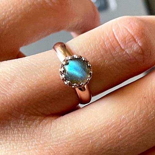 Labradorite Filigree Silver Ag925 Rose Gold Plated Ring / Strieborný prsteň s labradoritom pozlátený A0007
