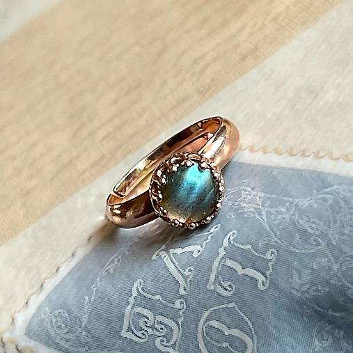 Labradorite Filigree Silver Ag925 Rose Gold Plated Ring / Strieborný prsteň s labradoritom pozlátený A0007