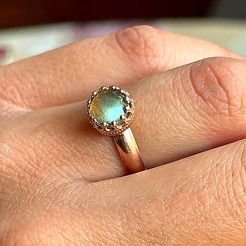 Labradorite Filigree Silver Ag925 Rose Gold Plated Ring / Strieborný prsteň s labradoritom pozlátený A0007