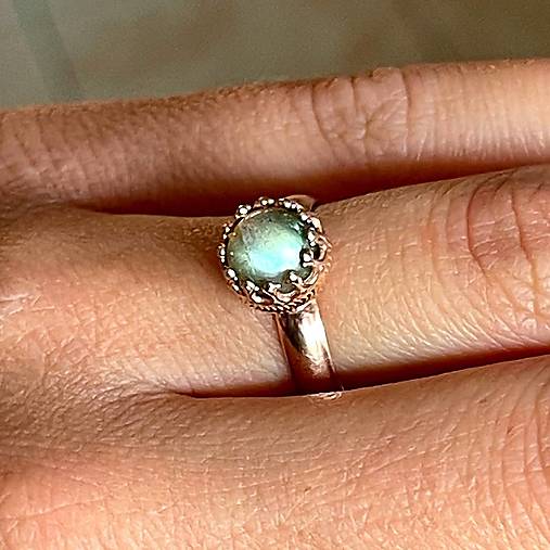 Labradorite Filigree Silver Ag925 Rose Gold Plated Ring / Strieborný prsteň s labradoritom pozlátený A0007