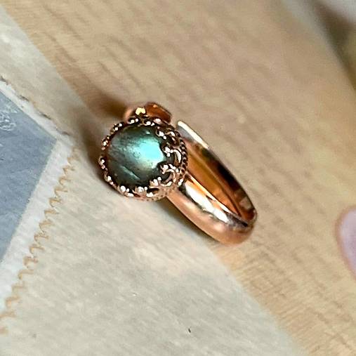Labradorite Filigree Silver Ag925 Rose Gold Plated Ring / Strieborný prsteň s labradoritom pozlátený A0007