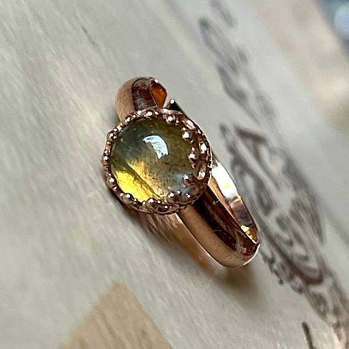 Labradorite Filigree Silver Ag925 Rose Gold Plated Ring / Strieborný prsteň s labradoritom pozlátený A0007