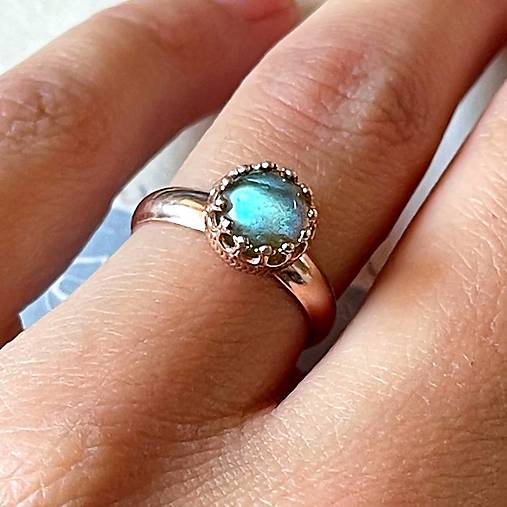 Labradorite Filigree Silver Ag925 Rose Gold Plated Ring / Strieborný prsteň s labradoritom pozlátený A0007