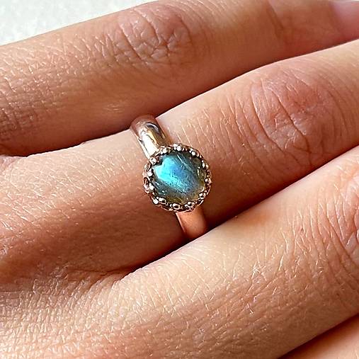 Labradorite Filigree Silver Ag925 Rose Gold Plated Ring / Strieborný prsteň s labradoritom pozlátený A0007