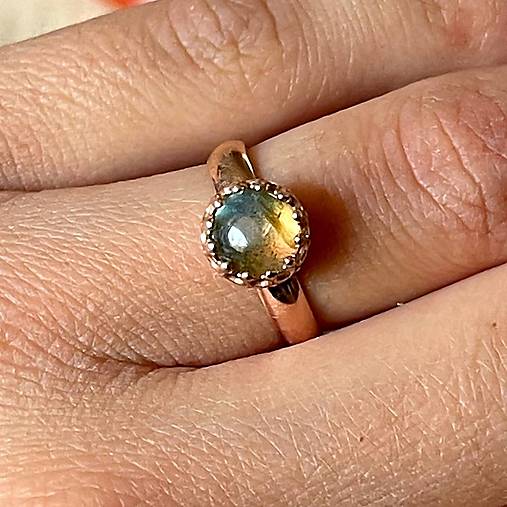 Labradorite Filigree Silver Ag925 Rose Gold Plated Ring / Strieborný prsteň s labradoritom pozlátený A0007
