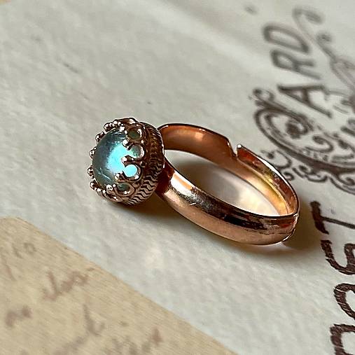 Labradorite Filigree Silver Ag925 Rose Gold Plated Ring / Strieborný prsteň s labradoritom pozlátený A0007
