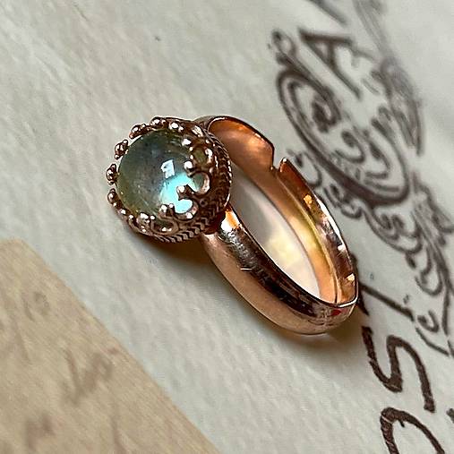 Labradorite Filigree Silver Ag925 Rose Gold Plated Ring / Strieborný prsteň s labradoritom pozlátený A0007