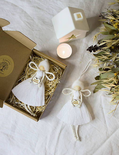 Dekorácie - Anjel "Veselé Vianoce" v krabičke (bez krabičky) - 17853107_