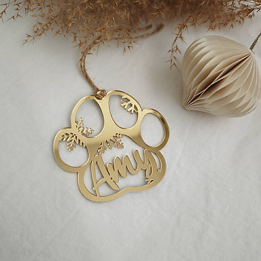 Dekorácie - Zrkadlová vianočná ozdoba s menom psíka (Zlaté plexi) - 17852291_