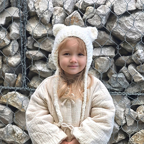 Detské čiapky - ZĽAVA Čiapka macko - smotanová 2-4r - 17854411_