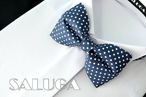 Pánske doplnky - Pánsky tmavo modrý bodkovaný motýlik - navy blue - 17855203_