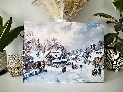 Svietiaci vianočný obraz – Zimná dedinka (40 × 30 cm)