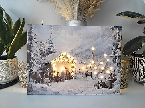 Svietiaci vianočný obraz – Betlehem v zimnej krajine (40 × 30 cm)