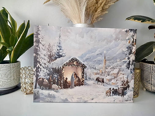 Svietiaci vianočný obraz – Betlehem v zimnej krajine (40 × 30 cm)